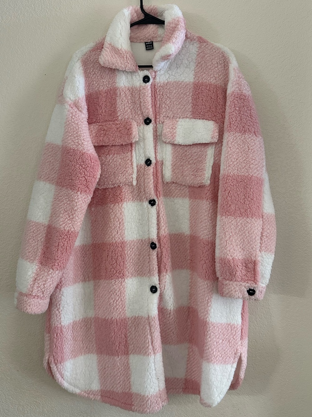 Cozy Pink & White Plaid Sherpa coat